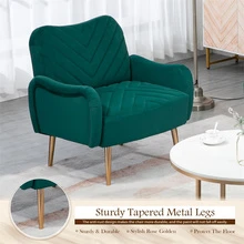 Modern Velvet Accent Chair, Upholstered Single Sofa Armchair with Rose Golden Metal Legs - màu xanh lá - Xem 5