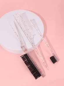 Rat Tail Comb, 3Pcs Glitter Hair Styling Comb Set Pointed Tail Comb & Dual-Ended Edge Control Brush Loose Powder Fluffy Styling Comb Set Hair Brush,Hair Brush,Comb,Hair Tools,Hair Products And Accessories For Barber Salon Beauty Travel Essentials,Back To School,Travel Holiday Essentials,Hair Accessories For Women