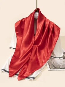 1pc Solid Satin Bandana Minimalist Square Scarf Bandana, Hair Band, Head Band Ideal For Dressing Up Your Look, Beach, Holiday, Travel Essential - Red - View 3