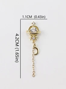 镂空星球与星星链和月亮吊坠，10 件金色金属美甲装饰 - 白色 - 查看 4