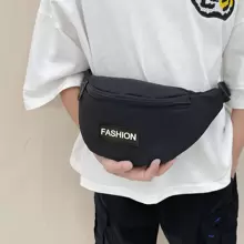 時尚兒童黑色胸袋男孩女孩旅行斜挎包可調節背帶字母圖案幼童背包 - 黑色 - 查看 5