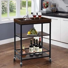 Retro Kitchen Serving Cart and Islands, Rolling Cart with Storage, Bar Carts Serving Tray - 黑色 - 查看 4