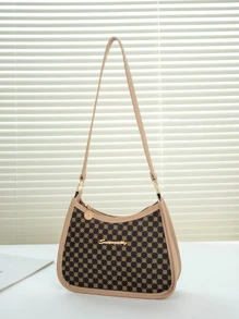 时尚通勤刺绣单肩包女士斜挎包拉链腋下包女士包 - 咖啡棕 - 查看 3