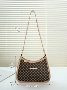 时尚通勤刺绣单肩包女士斜挎包拉链腋下包女士包 - 咖啡棕 - 查看 4