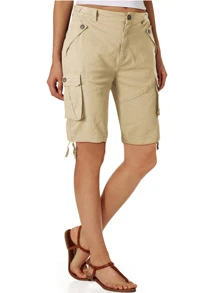 TRGPSG Womens Hiking Shorts, Bermuda Cargo Shorts, Summer Camo Shorts Y2K Shorts for Women 7" with Zipper Pocket(No Belt) - 卡其色 - 查看 3