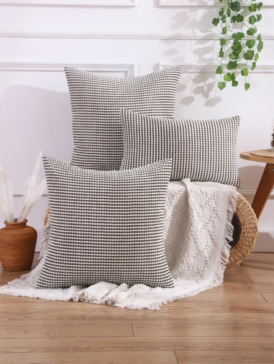 1pc Plain Cushion Cover Without Filler, Grey Simple Throw Pillow Case For Sofa - Grey - View 1