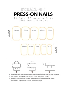 24 Uñas Postizas Cuadradas Cortas Simples De Estilo Francés Con Patrón De Hojas + 1 Lima De Uñas + 1 Pegamento De Gelatina - Multicolor - Ver 5