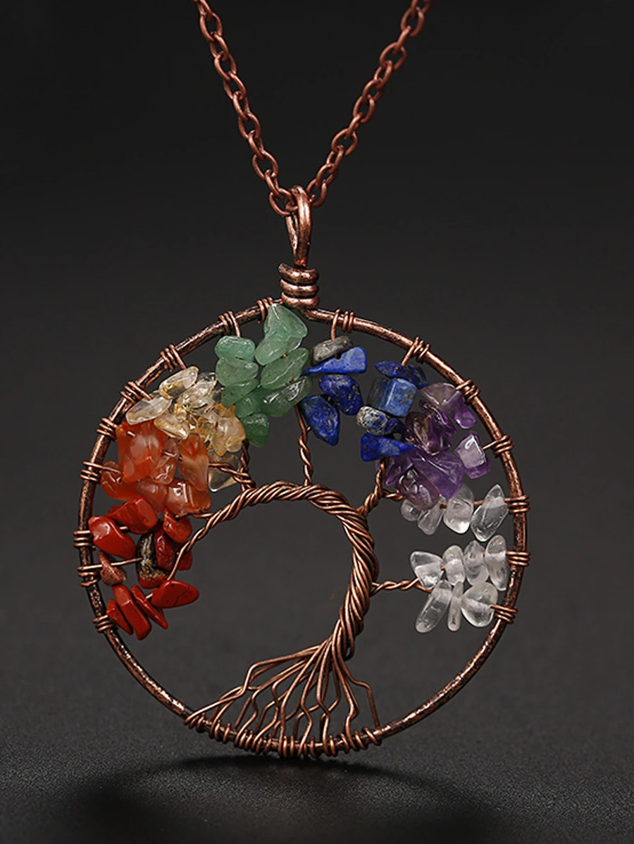 HOTNICE 1 pieza Collar con colgante piedra natural cristal siete árbol de vida árbol