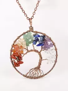 HOTNICE 1 pieza Collar con colgante piedra natural cristal siete árbol de vida árbol