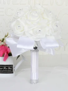 1 bó hoa cưới trang trí bằng đá thạch anh - trắng - Xem 2