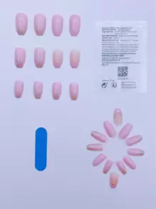 24 Piezas De Uñas Postizas Baby Pink Francesa De Punta Corta En Forma De Ataúd Con Purpurina Y Cubierta Completa Para Mujeres Y Niñas - Rosa Pálido - Ver 2