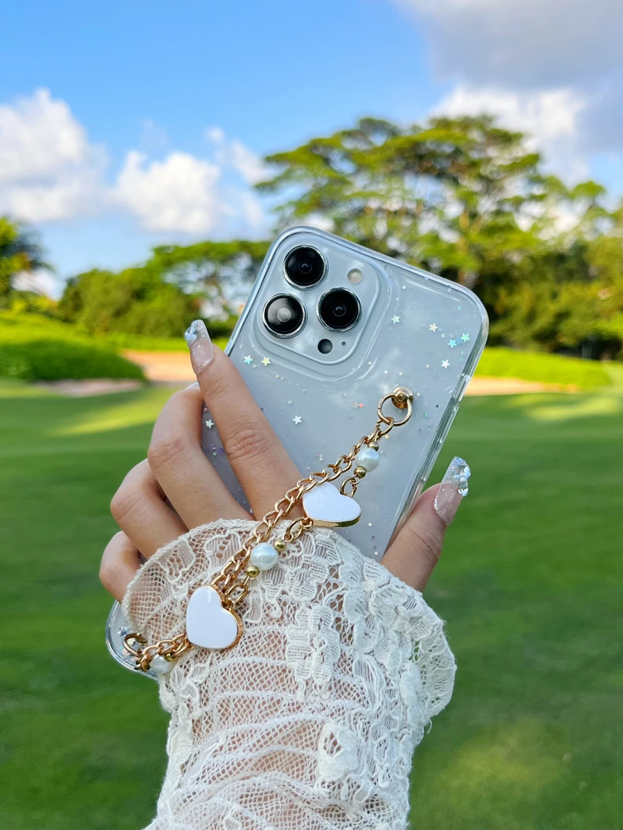 Ốp điện thoại đính kim sa có dây đeo tay, phiên bản quốc tế, không phải phiên bản nội địa. - trắng - Xem 1