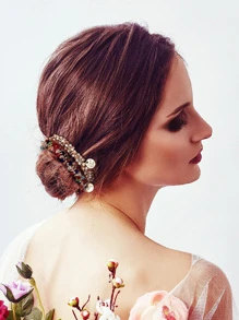 3 件装女士弹性发带，配人造珍珠（随机字母图案）皇家