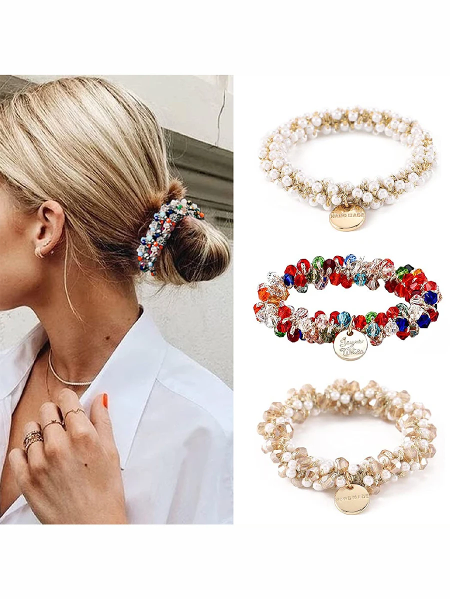 3 件装女士弹性发带，配人造珍珠（随机字母图案）皇家