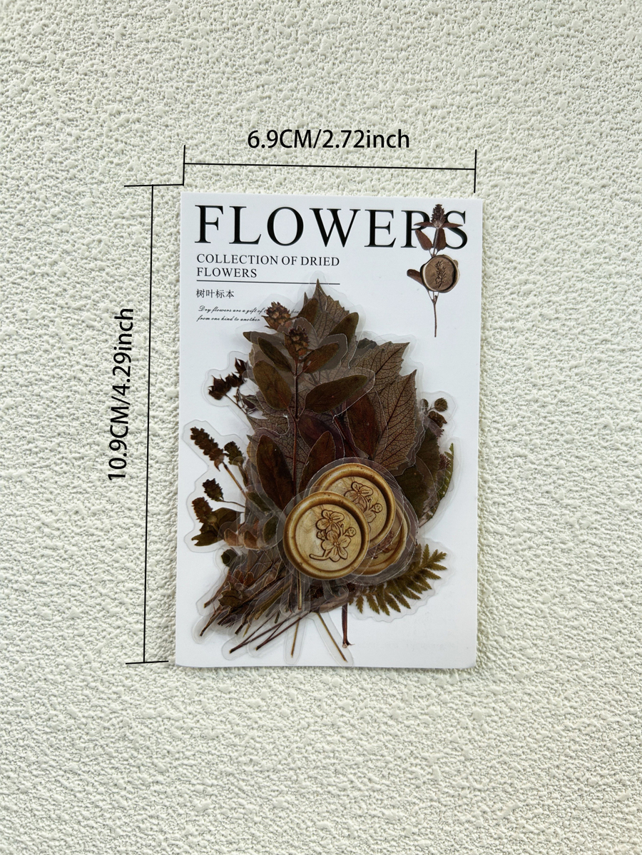 40sheets/pack Vintage Lacquer & Dried Flower Decal Set For Creative