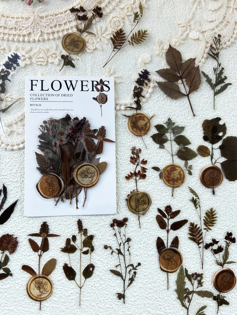 40sheets/pack Vintage Lacquer & Dried Flower Decal Set For Creative