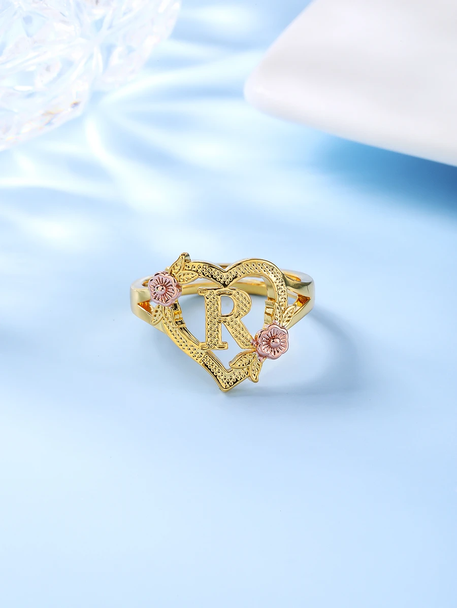 1 chiếc nhẫn cặp đôi chữ R thời trang dành cho nữ hình chữ R dành cho phong cách Ins - Vàng - Xem 1