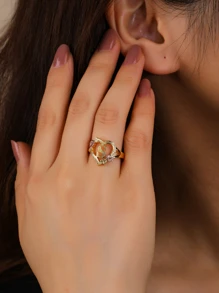 chiếc nhẫn cặp đôi mở chữ S thời trang & đa năng cho nữ - Vàng - Xem 2