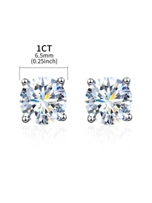 Newsoul Đôi Bông tai đính đá 1ct D màu 4 ngạnh thời trang dành cho nữ Quà kỷ niệm Bông tai cưới đính hôn bằng bạc 925 Trang sức cao cấp - Bạc - Xem 6