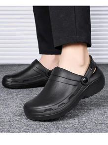 Men's Black Slip Resistant Work Shoes With Waterproof Design - Black - View 2