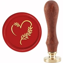 1套橄欖葉蠟印章愛情密封蠟印章30毫米/1.18英寸可拆卸黃銅頭密封印章帶木柄用於邀請函信封卡禮品剪貼簿裝飾 - 金色 - 查看 1