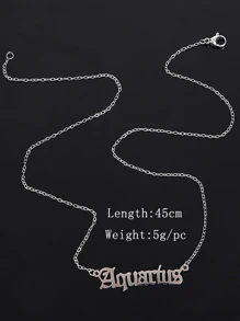 1pc Fashionable Minimalist Vintage Style Zodiac Sign & Old English Letter Engraving Stainless Steel Necklace For Women, Best Friend Birthday Gift - Silver - View 6