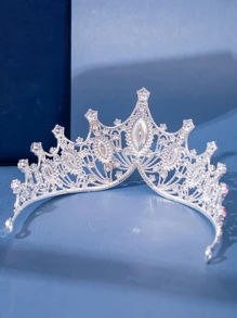 粉紅色公主皇冠服裝水鑽新娘頭飾頭飾婚禮女王皇冠選美舞會髮飾適合女士和女孩皇家 - 粉色 - 查看 3