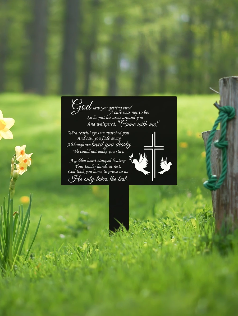 1入組亞克力紀念牌，個性化墓地標記黑色紀念花園樁戶外墓地裝飾 - 黑與白 - 查看 1