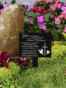 1入組亞克力紀念牌，個性化墓地標記黑色紀念花園樁戶外墓地裝飾 - 黑與白 - 查看 5