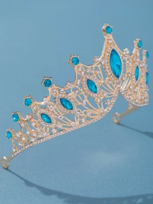 金色巴洛克皇冠和頭飾服裝水鑽婚禮女王皇冠公主新娘頭飾女士和女孩髮飾 - 淺藍色 - 查看 4