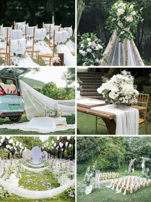 1入組白色婚禮拱門窗簾布薄紗 28 英寸 x 196 英寸，婚禮拱門窗簾透明背景窗簾適用於婚禮派對天花板裝飾 - 白色 - 查看 3