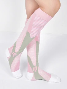 1 pieza de color combinado atlético compresión calcetín - Rosa - Ver 1