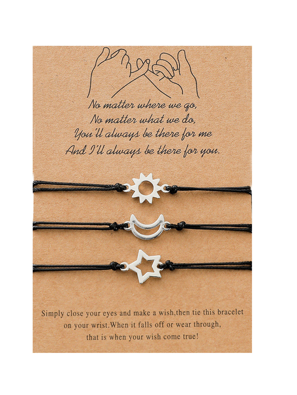 3pcs/set Friendship Card Bracelet Braided Cord Sun Moon Stars Bracelet SHEIN USA