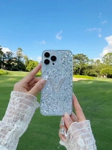 Vỏ điện thoại Sequin & Rhinestone - trắng - Xem 1