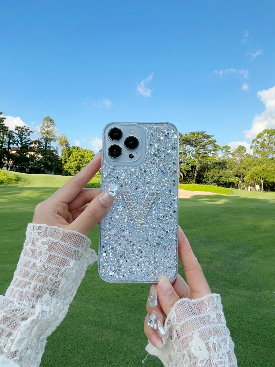 Vỏ điện thoại Sequin & Rhinestone - trắng - Xem 1