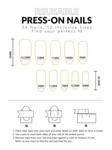 24入組黑色貓眼壓克力甲冑短棺材假甲，閃爍全覆蓋假甲，女性和女孩指甲用品 - 黑色 - 查看 6
