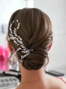 3件套新娘婚礼仿珍珠发夹，女孩新娘发饰，女士和女孩优雅头饰。情人节配饰 - 銀色 - 查看 1