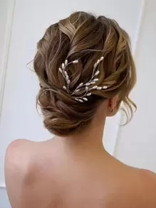 3件套新娘婚礼仿珍珠发夹，女孩新娘发饰，女士和女孩优雅头饰。情人节配饰 - 銀色 - 查看 2