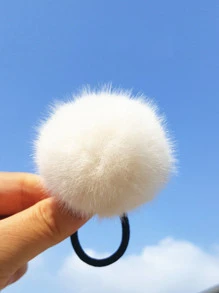 2入組毛球裝飾可愛束髮圈 - 白色 - 查看 3