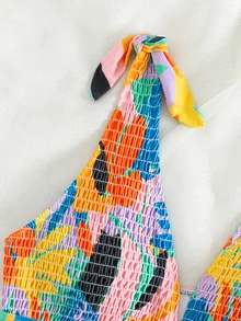 褶饰系带肩部比基尼上衣 夏季 - 彩色 - 查看 3