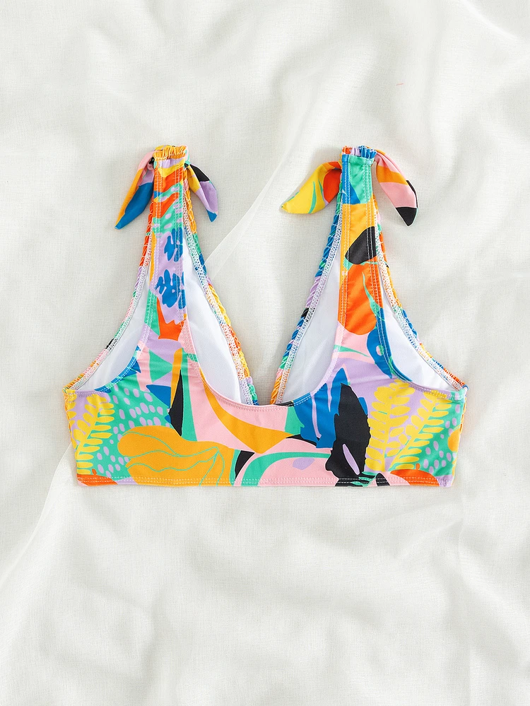 Smocked Tie Shoulder Bikini Top Summer Vacation Beach