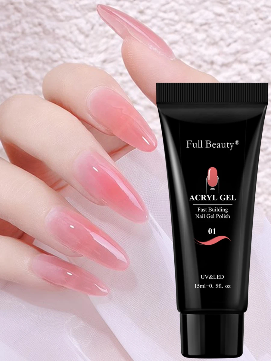 FULL BEAUTY 15毫升柔嫩粉色延长凝胶,无痛凝胶,快速美甲液体果冻凝胶,美甲模具工具 - 西瓜粉 - 查看 1