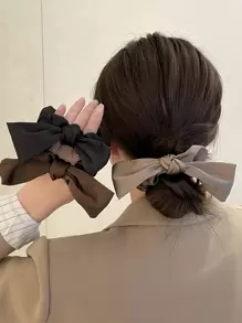 3pcs Bow Decor Scrunchies For Daily Use For Women Hairstyles Casual Cute Hair Ties Scrunchy Hair Ties, Gifts Ponytail Head Accessories Elastic Band Beauty Home Hair Accessories Hair Rubber Bands - Multicolor - View 2