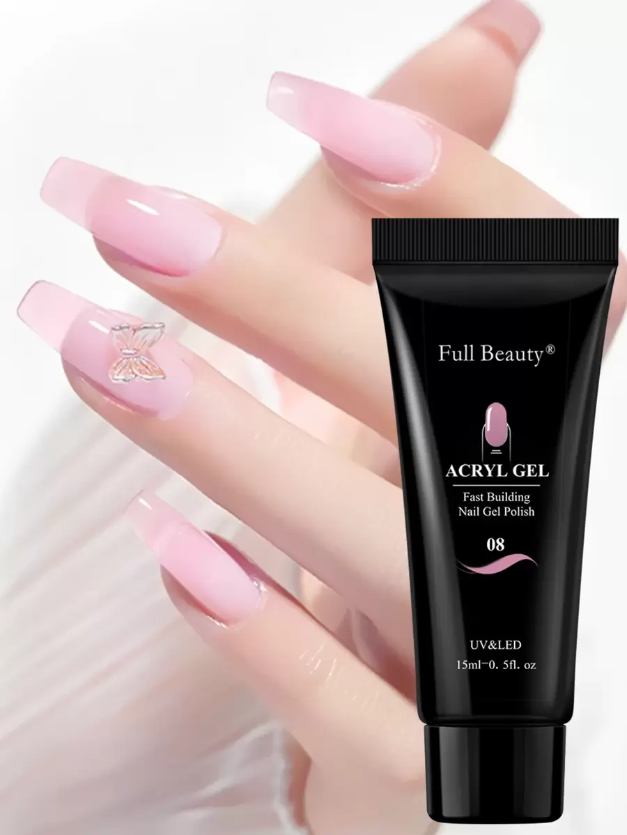 FULL BEAUTY 15毫升透明粉色延长凝胶，无痛凝胶，快速美甲液体果冻凝胶，美甲模具工具 - 淺粉色 - 查看 1