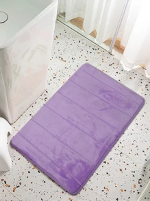 1 件装珊瑚绒条纹压花记忆垫地毯地垫，防水防滑门垫，室内/浴室使用 - 紫色 - 查看 5