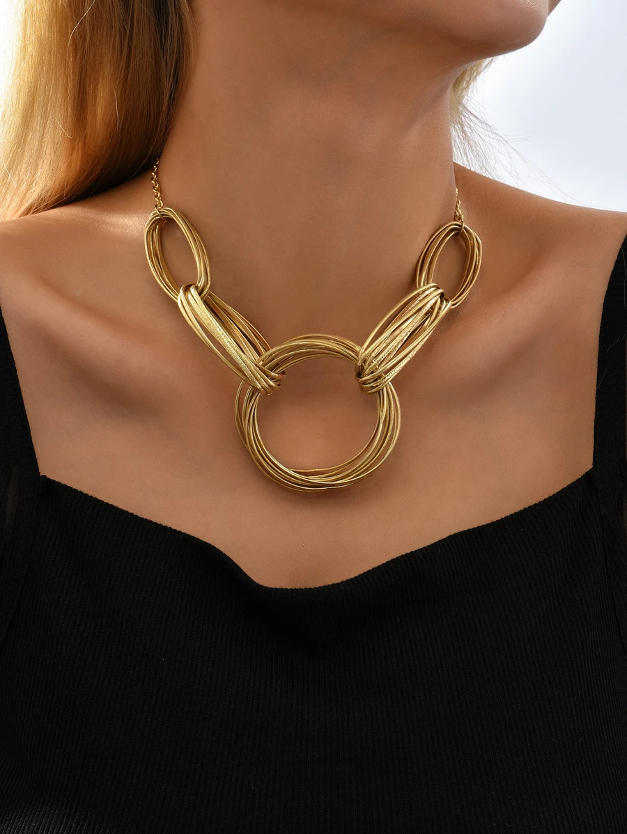 Asymmetrical Multi-Layer Necklace - Yellow Gold - View 1