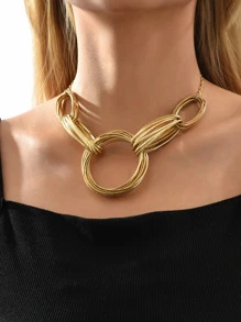Asymmetrical Multi-Layer Necklace - Yellow Gold - View 4
