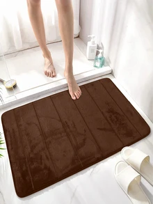 1 件装珊瑚绒条纹压花记忆泡沫地毯，防滑吸水浴室垫，适合家庭和浴室使用 - 棕色 - 查看 4