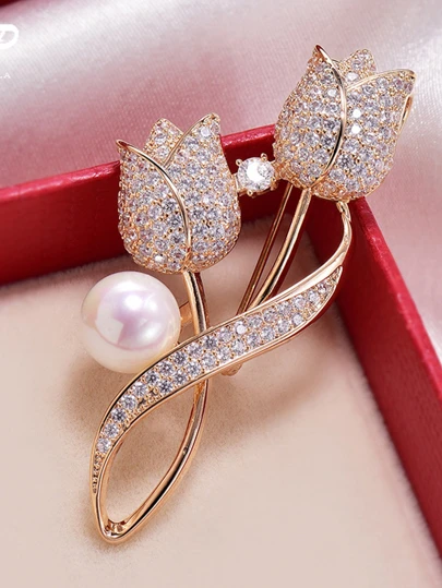 1 st brosch strass tulpan blomma brosch anti-bländande kostym brosch krage nål smycken