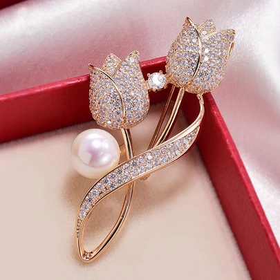 1pc Crystal Tulip Flower Brooch, Anti-Glare Suit Lapel Pin, Decorative Accessory